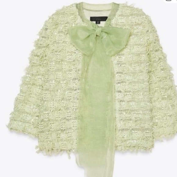 Zara Elegant Green Jacket with  Organza Bow - Picture 3 of 6